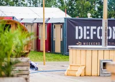 Flexotel with Defqon logo at festival camping